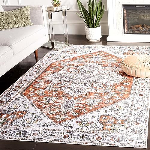 Safavieh Distressed matta för maskintvättbar och halkfri perfekt frekvent trafik Arizona Collection, kort lugg, röd elfenben, 160 x 230 cm 195058853262