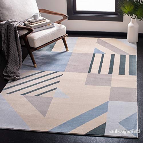 Safavieh Art Deco inomhusvävd rektangulär matta, Orwell kollektion, ORW396, i beige/blå, 122 x 183 cm för vardagsrum, sovrum eller valfritt inomhusutrymme 889048857056