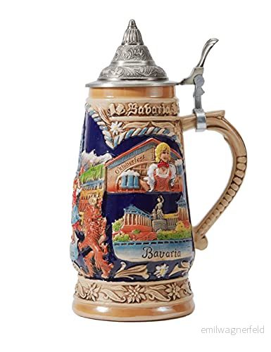 Amoy Art ölstein mugg tysk München bayersk drickande Stanley Viking Tankard med petwer lock för födelsedagspresenter män far make 1,0 liter 306996313613