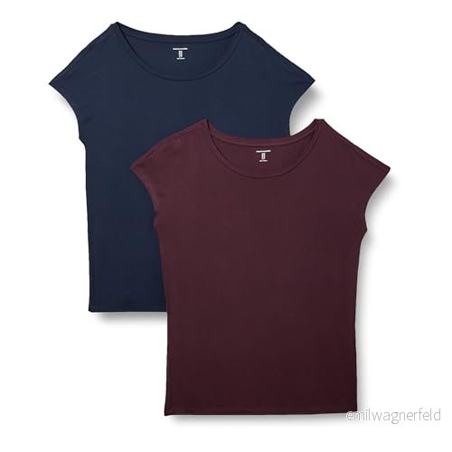 Amazon Essentials dam jersey standard fit kortärmad båthals t shirt, paket med 2, vinröd/marinblå, liten 197153028262