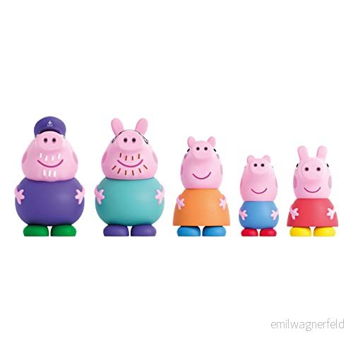 Peppa Pig, set med 5 Pig badfigurer, vatten och badleksaker, inklusive mamma, pappa, morfar, George (DeQube 919D00048) 8436600330483