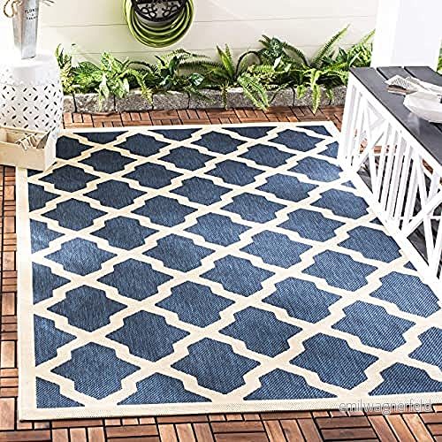 Fyrkantiga inomhus/utomhus vävda nätmattor, gårdskollektion, CY6903, i marinblå/beige, 160 x cm för trädgården, uteplatsen eller någon annan utomhusutrymme av Safavieh. 683726692270