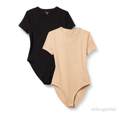 Amazon Essentials kvinnors stretch bomullströja slim fit t shirt kroppsdräkt, 2 pack, svart/ljus kamel, X Large 197153036335