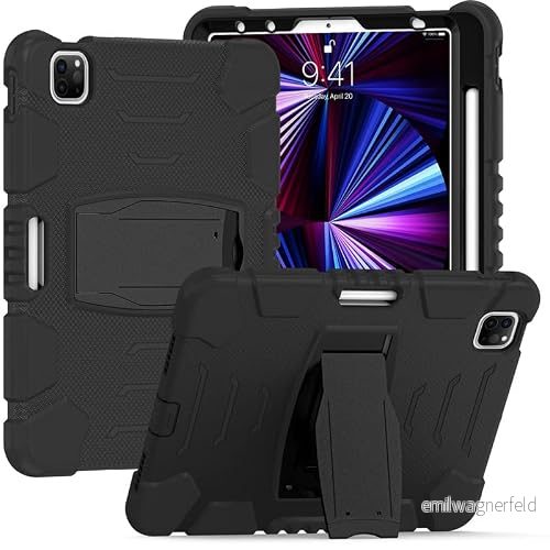 Hitta med stöd för Samsung Tab A7 2020 T500 T505, hållbar, hybrid, chockerande, resistent, tre lättviktig, silikonskydd barnsurfplatta (svart) 755985005792