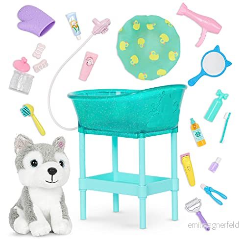 Glitter Girls Docktillbehör gosedjur hund Husky med djurvårdstillbehörset tillbehör för 36 cm dockor, och dockhus, dockmöbler, leksaker barn från 3 år 62243459144