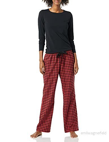 Amazon Essentials lättvikts flanellbyxa och långärmad t shirt sovset (finns i plusstorlek), röd/svart, mini buffelpläd, Large 195111658896