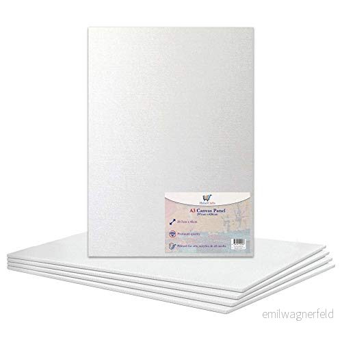 A3 canvaspanel, spänd, blank, grunddad, konstnärstavlor, 100% bomull för oljefärg, akrylmålning, blandade medier, syrafria, vita dukar, konstmålningspanel (A3, 297 x 420 mm, 5 tavlor) 5056168105182