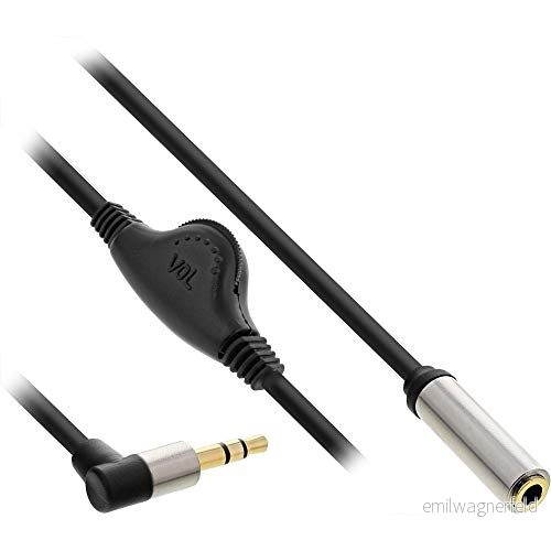 InLine 99253C Slim Audio kabel Jack 3,5 mm ST vinklad/BU, med volymkontroll, 0,25 m 4043718282913