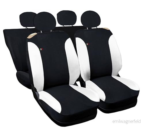 Auto Accessori Lupex Bilsätesöverdrag kompatibelt med Cinquecento 500, tillverkad i Italien, polybomull, set fram och bak (svart vit ryggstöd 50e50) 8056669279105