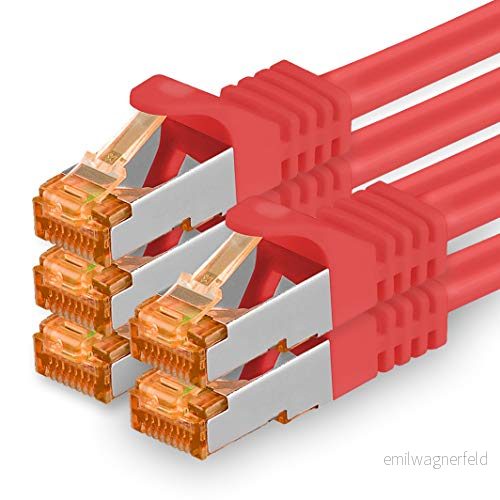 3m Cat.7 nätverkskabel röd 5 stycken Gigabit Ethernet LAN kabel 10000 Mbit S patchkabel Cat7 FTP PIMF avskärmning LSZH raw Rj45 kontakt Cat 6a x 3 meter 4251073688909