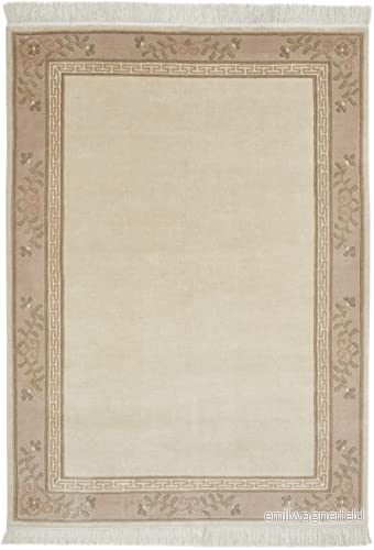 LUXOR levande matta gala handknuten premiummatta av 100% ull högkvalitativ hållbar knytmatta 40 x 60 cm gräddvit 4002398175144