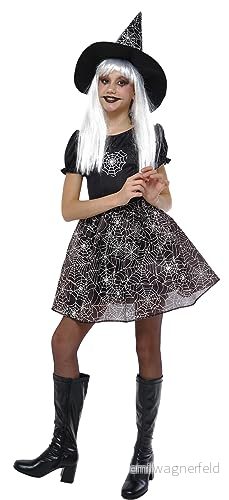 Rubies Spiderweb häxkostym för flickor, Glow in Dark klänning och hatt, officiell halloween, karneval, födelsedag fester 8422971886070