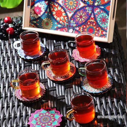 Tekoppsset (13 st) borosilikatglas med träunderlägg och bricka 21 x 31 4 cm 8434652293466