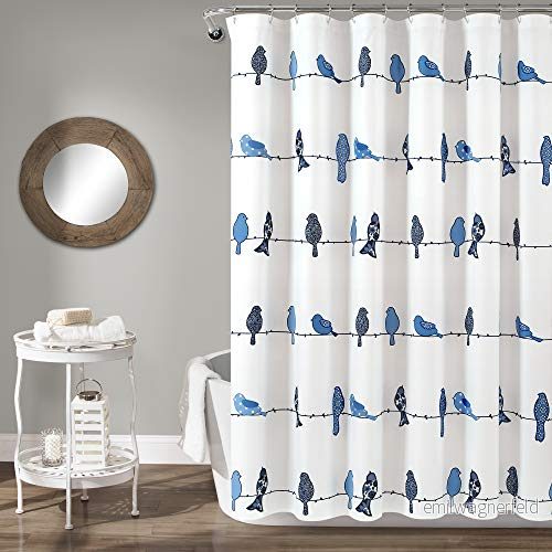 Luxuös dekor Rowley duschdraperi blommigt djur fågeltryck design för badrum, x 72", marinblå 848742084366