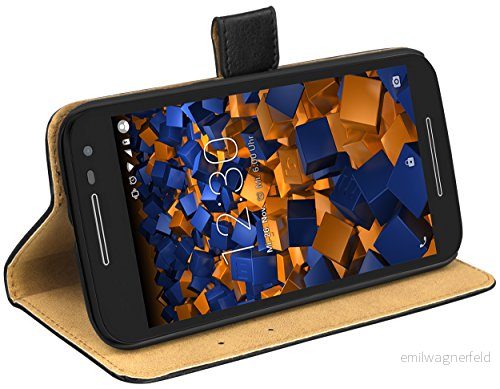 mumbi äkta läder Bookstyle Case kompatibel med Motorola Moto G3 skal väska Wallet, svart 4251077239701