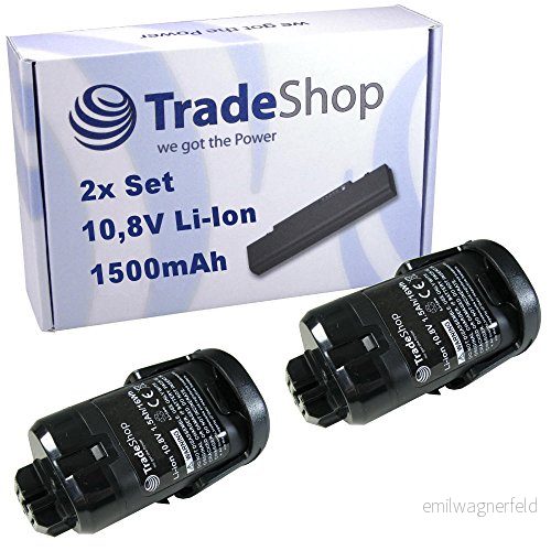 2X Trade Shop premium Li Ion batteri 10,8 V/1 500 mAh kompatibel med Würth 0700996210 Master 10.8 Berner BTI BACP ersätter 034300 4252006111402