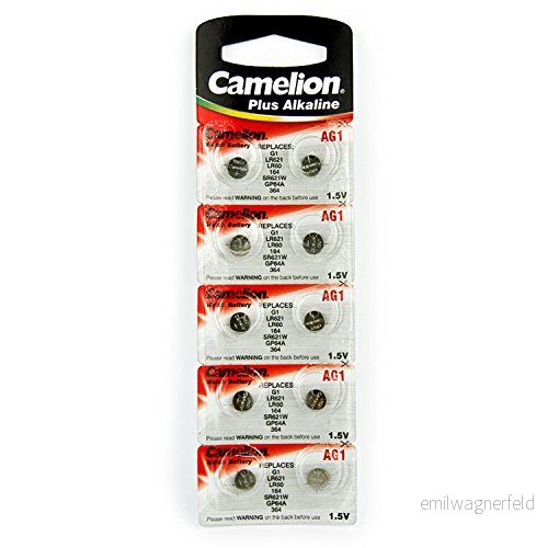 10 Camelion AG1 / LR60 164/364/LR621 knappbatteri, lång hållbarhet (markerat utgångsdatum) 873999002405 10 Camelion AG1 / LR60 164/364/LR621 knappbatteri, lång hållbarhet (markerat utgångsdatum) 873999002405