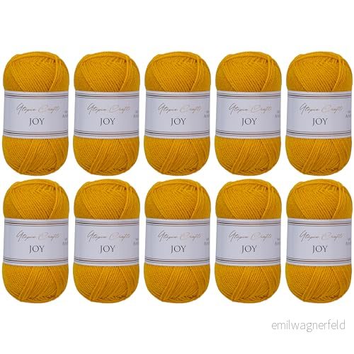 Utopia Crafts JOY Uni stick- och virkgarn, mjukt, lättskött, 100% polyakryl, 10 x 50 g nystan, 150 m (Ockra) 5060967566860