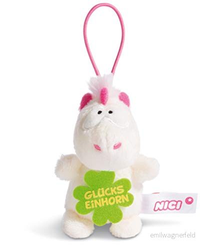 NICI 44985 hänge enhörning teodor med säger glad lycka 8 cm loop, vit/rosa 4012390449853