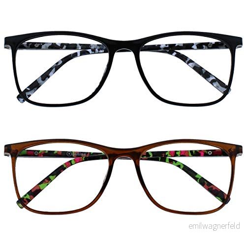 Opulize Arc 2 pack stora läsglasögon svart brunt mönstrade män kvinnor läshjälp RR66 12 +1,00 5055955375098