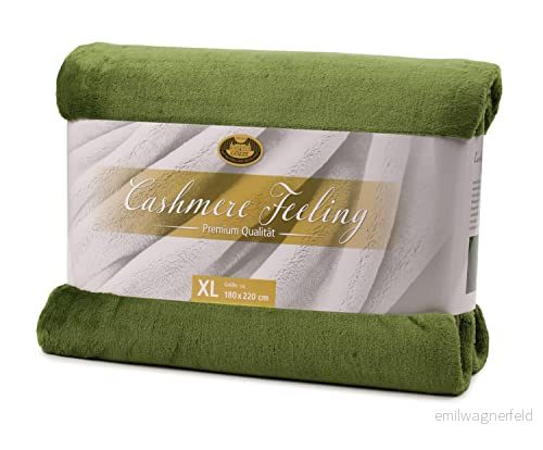 Gözze Premium kashmirkänsla levande och gosig filt, 500 g/m², 180 x 220 cm mörkgrön 4021626396885