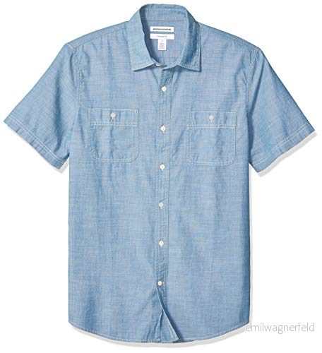Amazon Essentials mäns normal passform kortärmad poplin skjorta, medium blå, small 193548304331