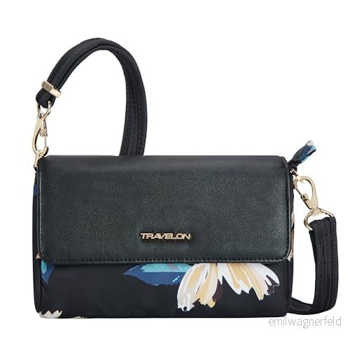 Travelon Unisex Addison stöldskydds konvertibel axelremsväska, Midnattsblommig, En storlek 25732057603