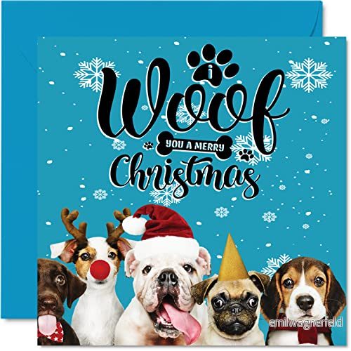 Hund julkort för kvinnor män vovve jul glad till hela familjen mamma pappa syster bror kusin farbror moster, 145 mm x enkelt husdjur gratulationskort present 5063152009753