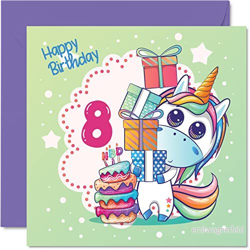 8:e födelsedagskort flicka magisk enhörning grattis på 8 år gammal flicka, flickors för henne, 145 mm x gratulationskort dotter systerdotter barnbarn barn 5059575933317