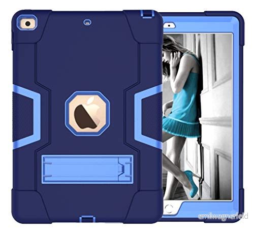 iPad mini4/5 generation fodral med stativ, hållbar tung chockhärdning hård hybrid tre lager skyddande lock surfplatta silikon (marinblå + blå 755985092945 iPad mini4/5 generation fodral med stativ, hållbar tung chockhärdning hård hybrid tre lager skyddande lock surfplatta silikon (marinblå + blå 755985092945