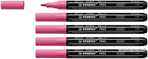 Akrylpenna STABILO FREE Akryl T100 12 mm rund spets 5 pack markörer Rosa 4006381575829