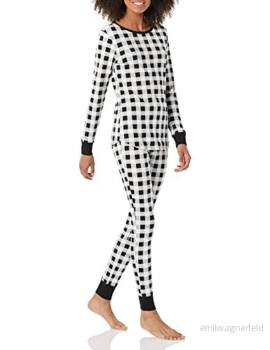 Amazon Essentials kvinnors snug fit bomullspyjamasset (finns i plusstorlek), svart/vit, buffelpläd, X Small 195111654072