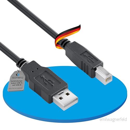 Sonero® USB 2.0 kabel, anslutningskabel, skrivarkabel, A kontakt till B kontakt, 480 Mbit/s, svart, 0,50 m 4251364736715