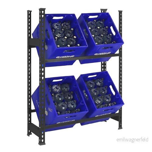 SimonRack Hylla för dryckeslådor, 4 lådor, 2 justerbara hinkar, 100 kg Point Böjning, 1000x800x300 mm, Dryck Hyllor, Skruvar, Antracit Simonbottle 8425437129605