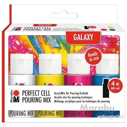Marabu Super Cell Gjutmassa GALAXY, 4 x 60 ml färg, klar att använda akrylfärgblandning för gjutteknik, vattentät, ljusäkta, halvblank finish, 1210000000300 4068247003525