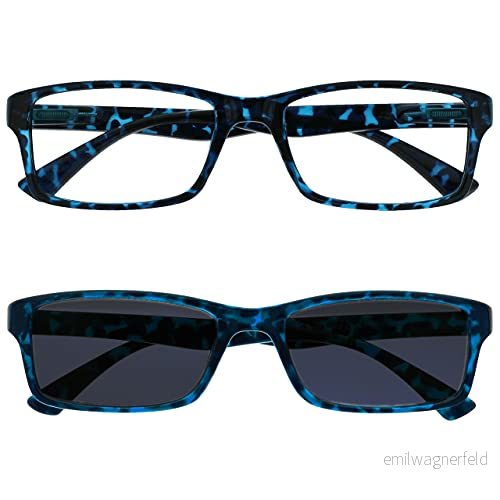 The Reading Glasses Company svarta läsare med matchande solläsare värde tvåpack män kvinnor UVSR2092BK +1,00 +1.50 Optical Power Blue Tortoiseshell 5055955311843
