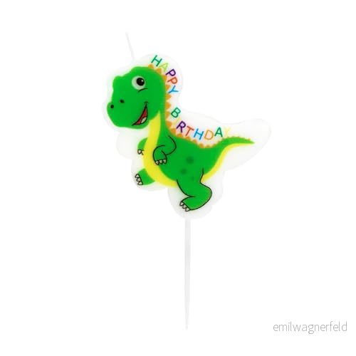 Idena 50101 partyljus dinosaurie Happy Birthday, födelsedagsljus av paraffinvax, livsmedelssäker, storlek motiv ca 5,5 x 5 0,8 cm, längd spett 3 cm 4064997501014