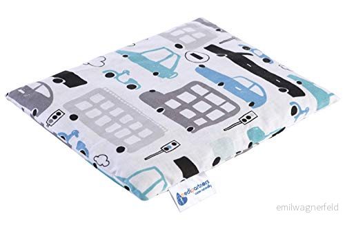 Medi Partners Körsbärskärneskudde, kornkudde, stor värmekudde, 500 g, rektangel 20 x 25 cm, ekologisk natur 100% bomull, värme kylterapi, massagebehandling (grå bilar) 5903031420852