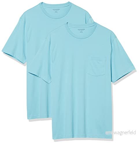 Amazon Essentials herr normal passform kortärmad rund hals ficka t shirt, paket med 2, ljusblå, liten 196433601133