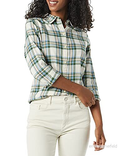 Amazon Essentials Women's Långärmad lätt rutig flanellskjorta klassisk passform, Elfenbensvit Grön Alpin rutig, S 195111622149
