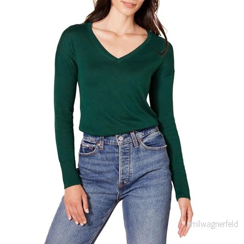 Amazon Essentials Women's Lätt långärmad V ringad tunika tröja (finns i plusstorlek), Mörkgrön, XL 195111565767
