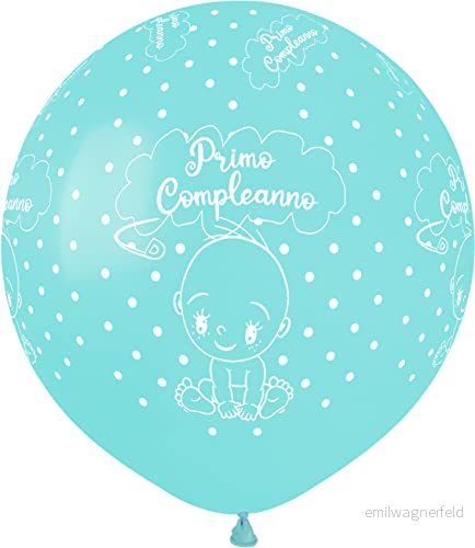 Förpackning med 25 ballonger pärlor Primo Compleanno i naturlig latex premium kvalitet G150 (Ø 48 cm/19 tum), ljusblå pärla 8026196348391