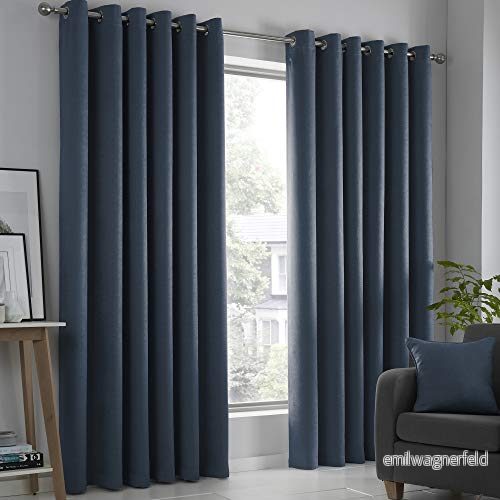 Fusion Blå gardiner, B 168 x L 229 cm (66 90 tum) 2 paneler öljettgardiner i marinblå termiska gardiner för sovrum/vardagsrum Mörkblå och draperier dörrgardiner 5056387716404