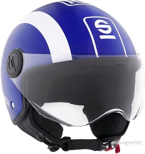 Sparco Riders Demi Jet SP601 Motorcykelhjälm, ECE 22.06 Godkänd Scooter Hjälm, Vikt och reducerad storlek för stad sadelstol, blå/vit, S 8057760951167