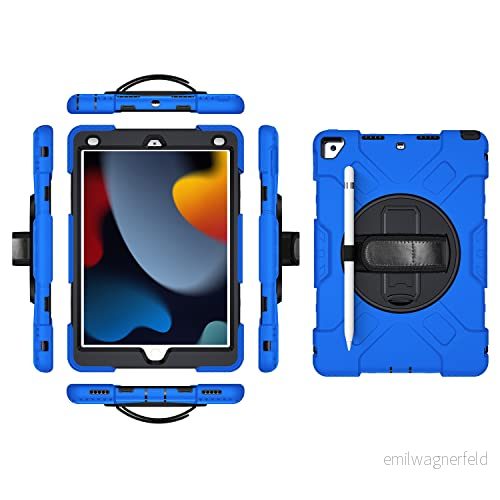 iPad Pro 11 2018/2020/2021 generationen fodral med skärmskydd pennhållare kickstand 360 vridbar handledsrem stativ robust skyddsfodral (blå) 755985090729