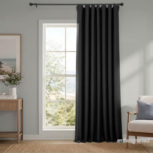 HPD Half Price Drapes Texturerade mörkläggningsgardiner i konstgjort linne för sovrum, 1 längd, gardiner vardagsrum, heminredning, 254 x 244 cm (B L), svart (Essential Black) 194125026721