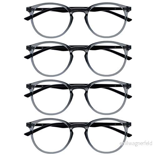 OPULIZE träffade läsglasögon 4 pack smala runda ramar repbeständiga fjädergångjärn transparent grå enfärgade svarta armar män kvinnor RRRR60 7 +2,50 5055955365525