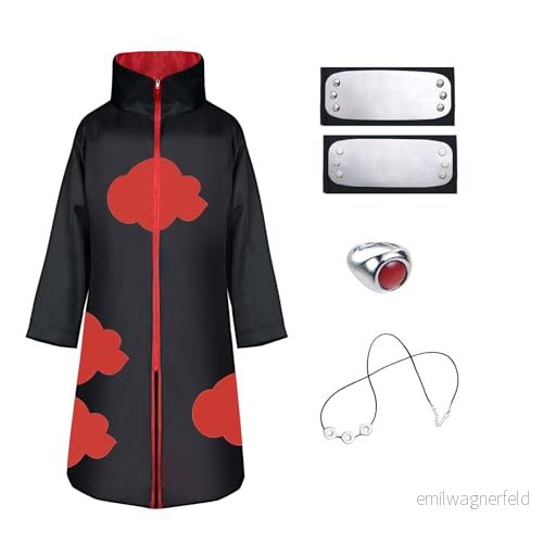 ACWOO Akatsuki Kids Cape Adult Unisex Cosplay Anime Costume Itachi Cloak Halloween Christmas Party with Headband and Ring(XL) 4502155256852