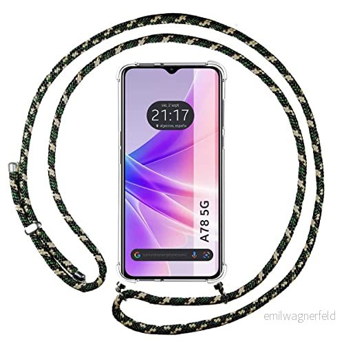 Tumundosmartphone Genomskinligt hängande fodral för OPPO A78 5G med grön/guld Cordon 8434844934436