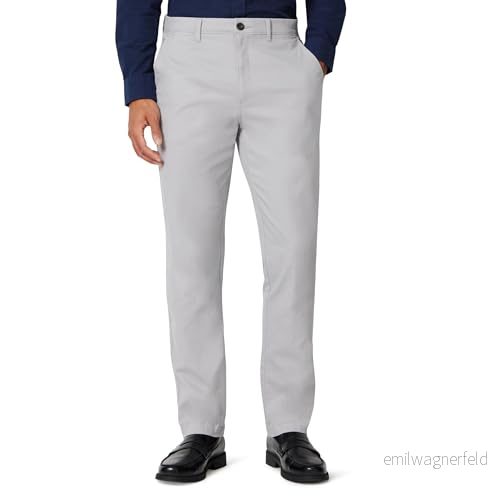 Amazon Essentials Men's Lediga stretchiga chinos atletisk passform (finns i Big & Tall), Ljusgrå, 40W / 34L 193548330484